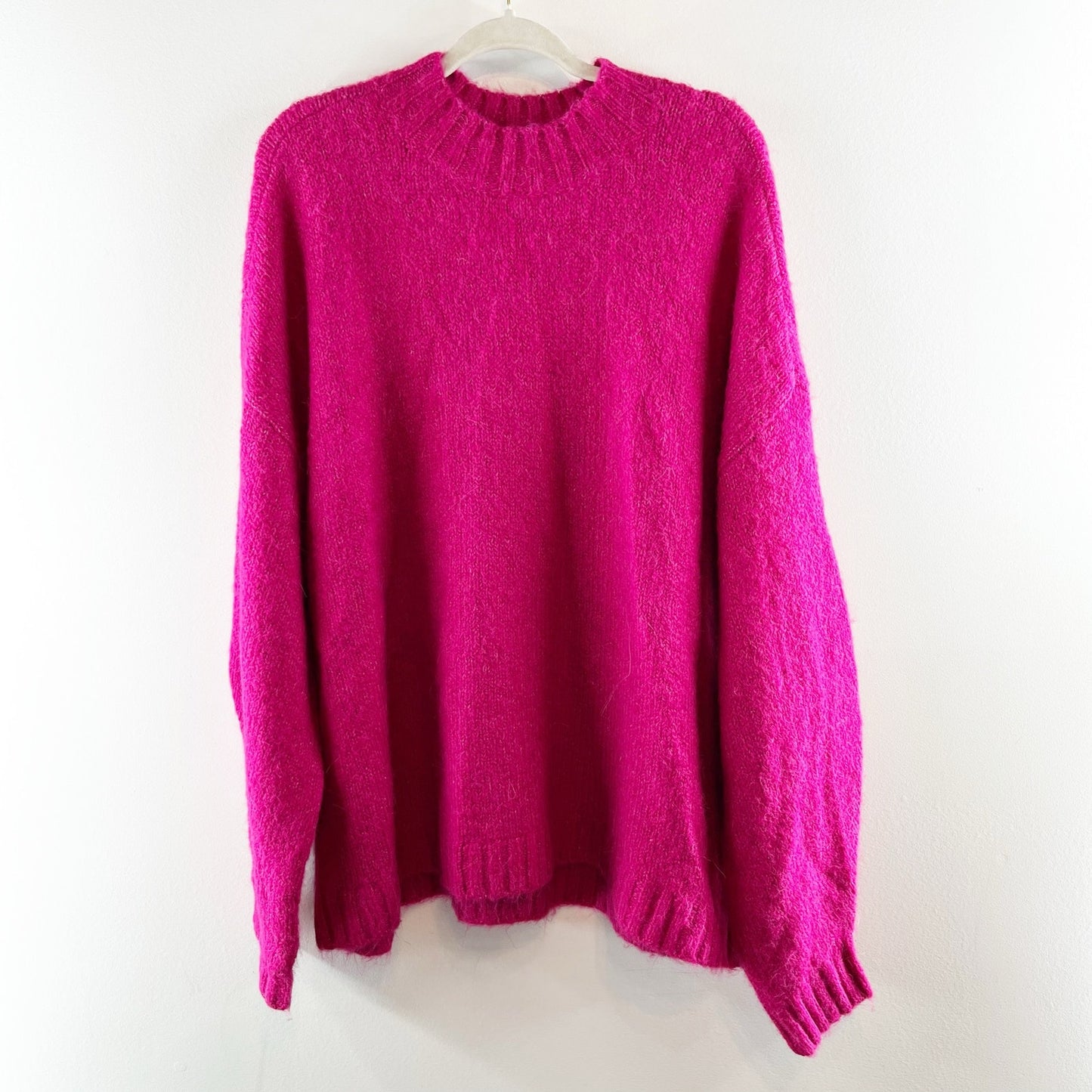 Pistola Carlen Long Sleeve Mock Neck Oversized Knit Pullover Sweater Fuchsia XL