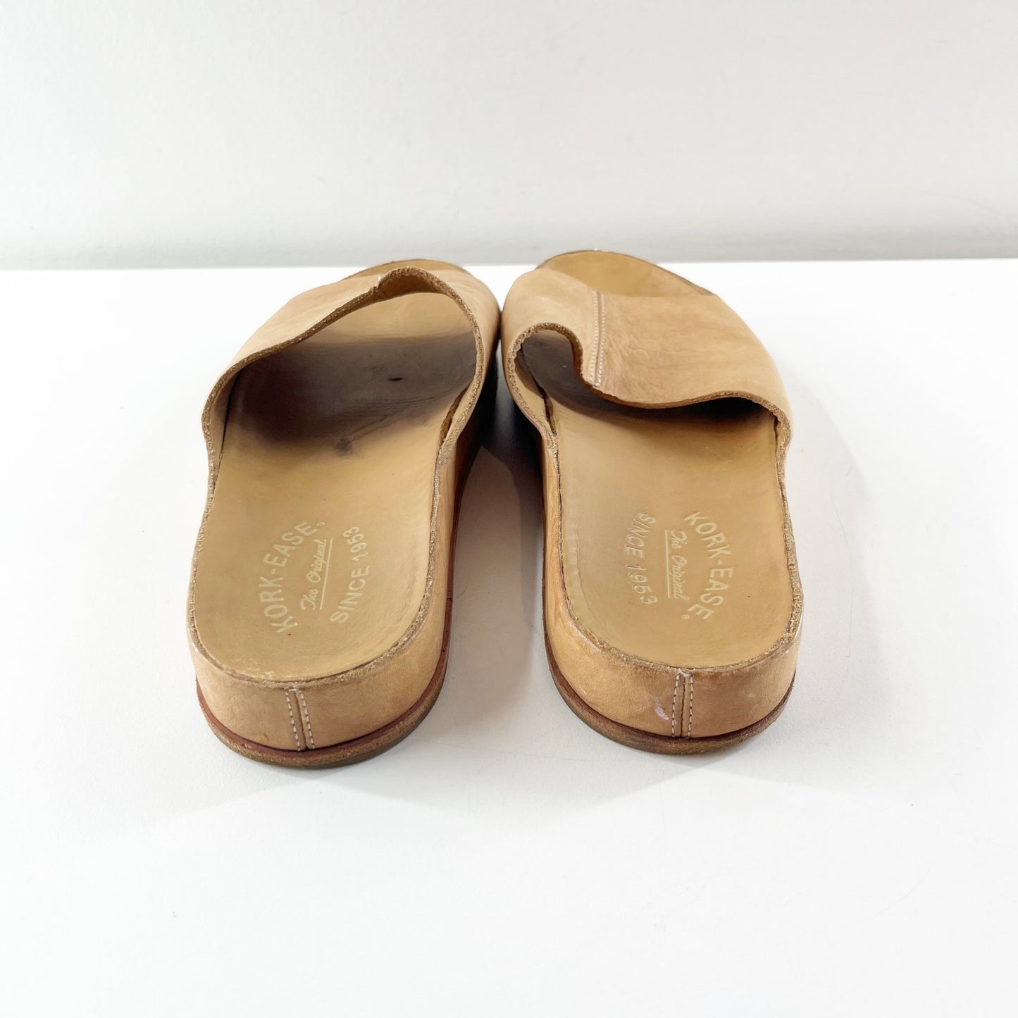 Kork-Ease Leather Slip On Open Toe Slides Natural Beige Tan 9