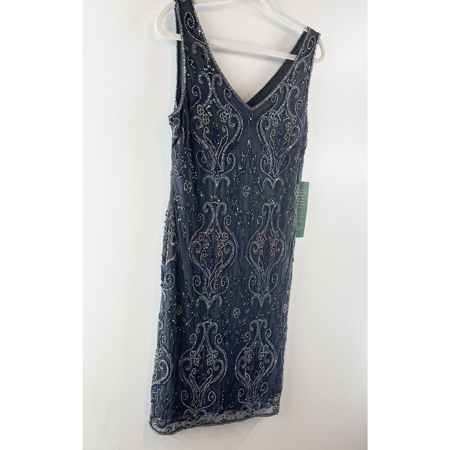 Prelude Retro Floral Beaded V-Neck Sleeveless Lined Shift Mini Dress Blue 12