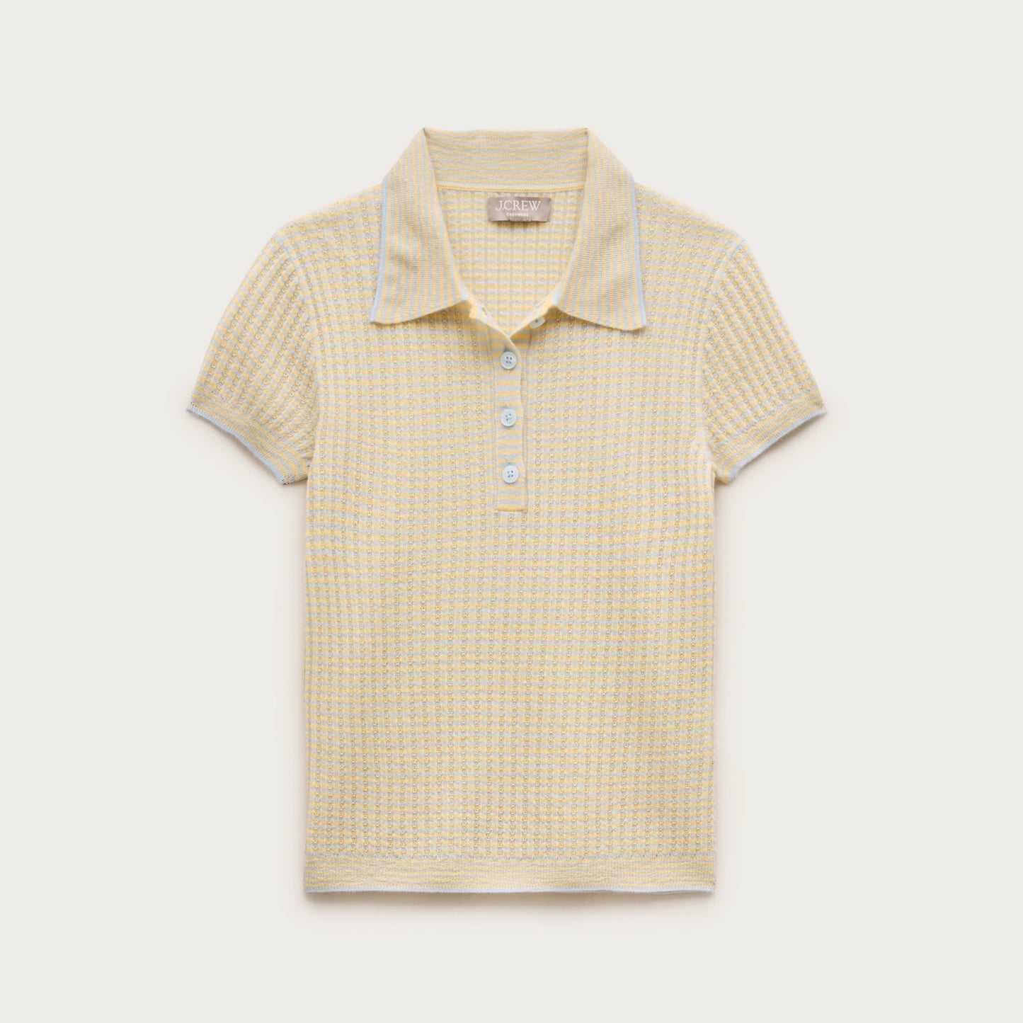 J. Crew Featherweight Ribbed Cashmere Short-Sleeve Sweater-Polo Stripe Small
