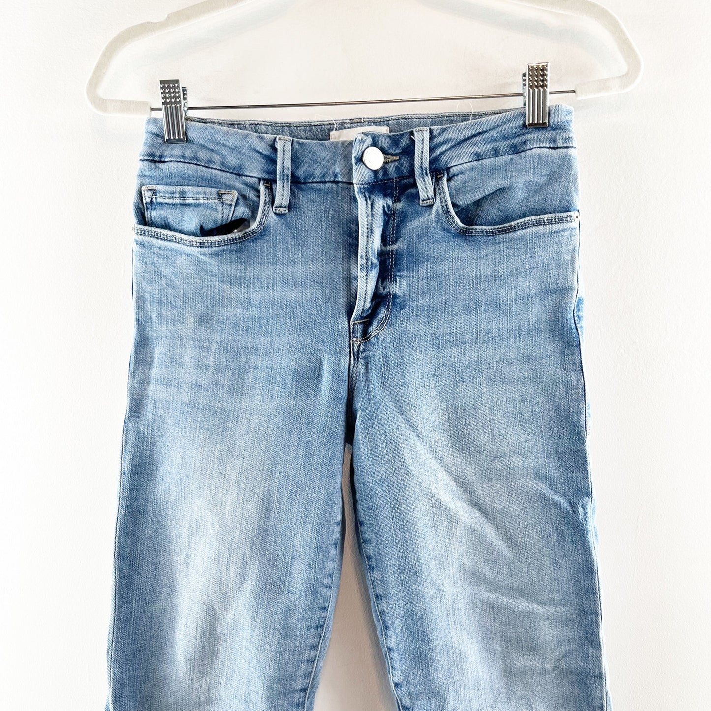 Frame High Waisted Denim Le Cropped Mini Boot Jeans Jadite Blue 26 / 2