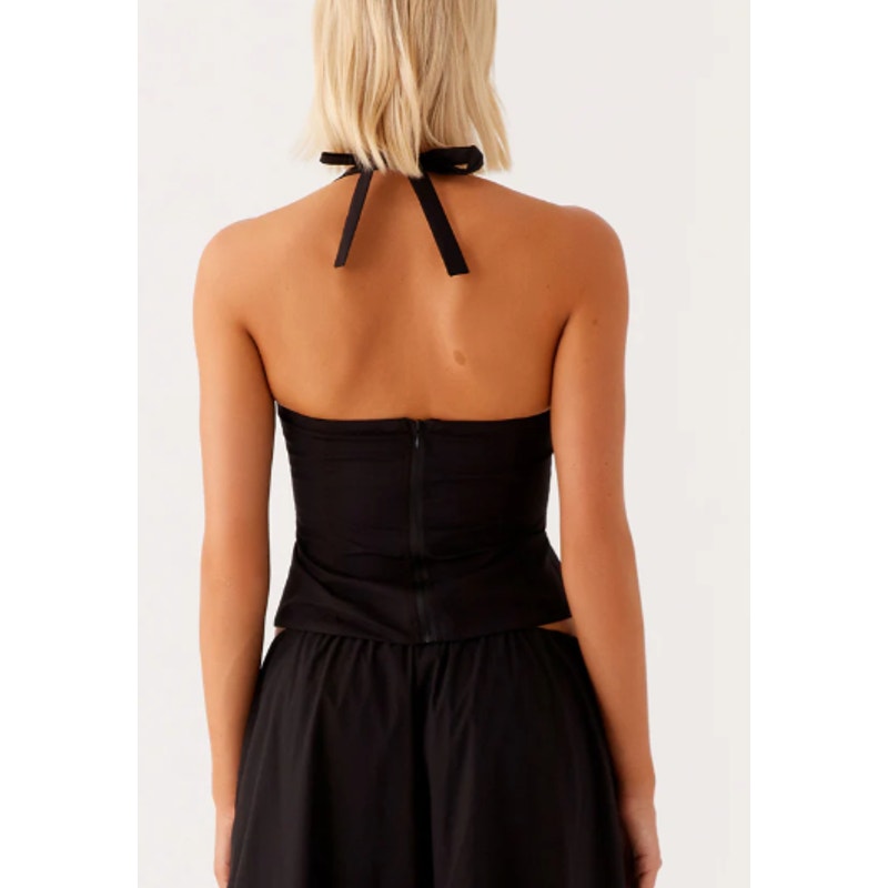 Peppermayo Cheryl Sweetheart Neck Open Back Bustier Halter Top Black 6