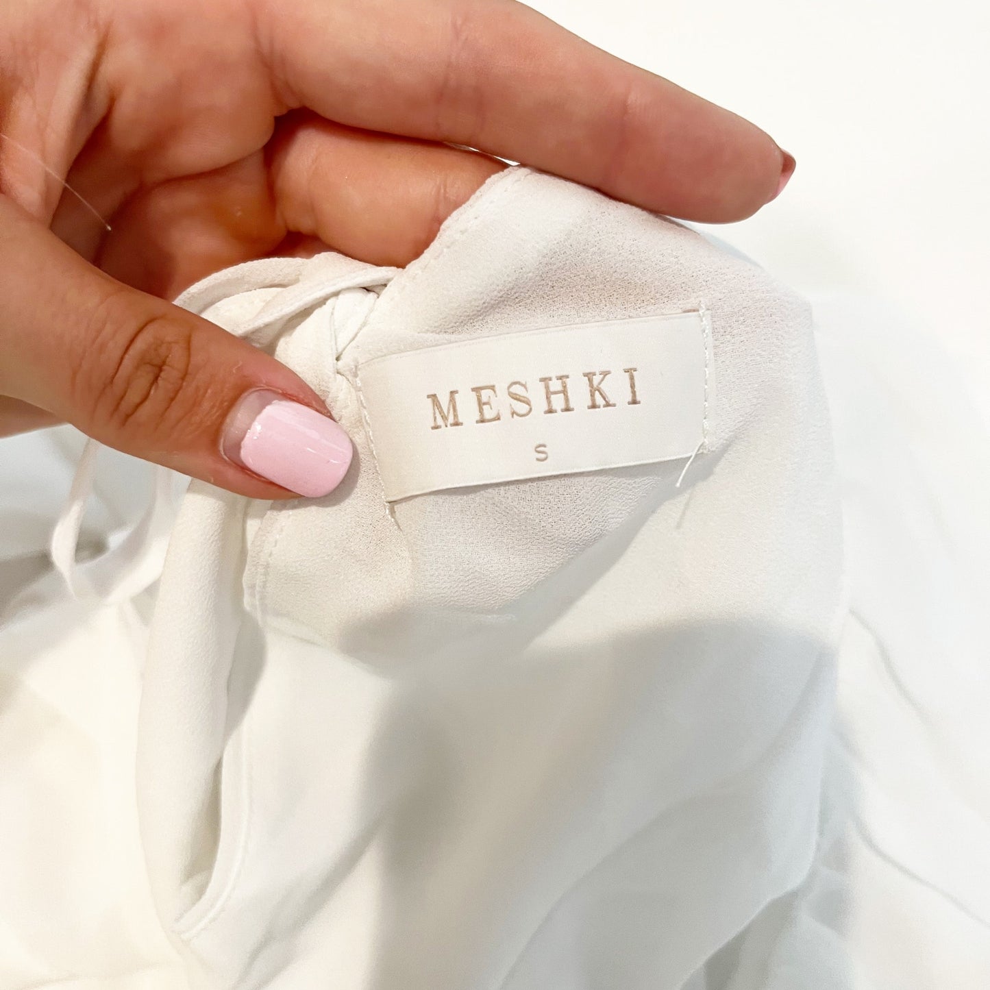 Meshki Oria Chiffon Ruched Sleeveless Mini Dress White Small