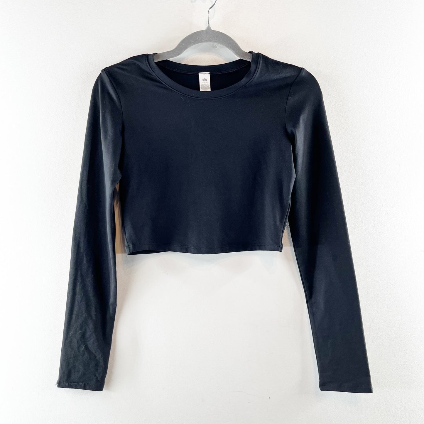 Alo Alosoft Crop Finesse Long Sleeve Fitted T-Shirt Top Black Small