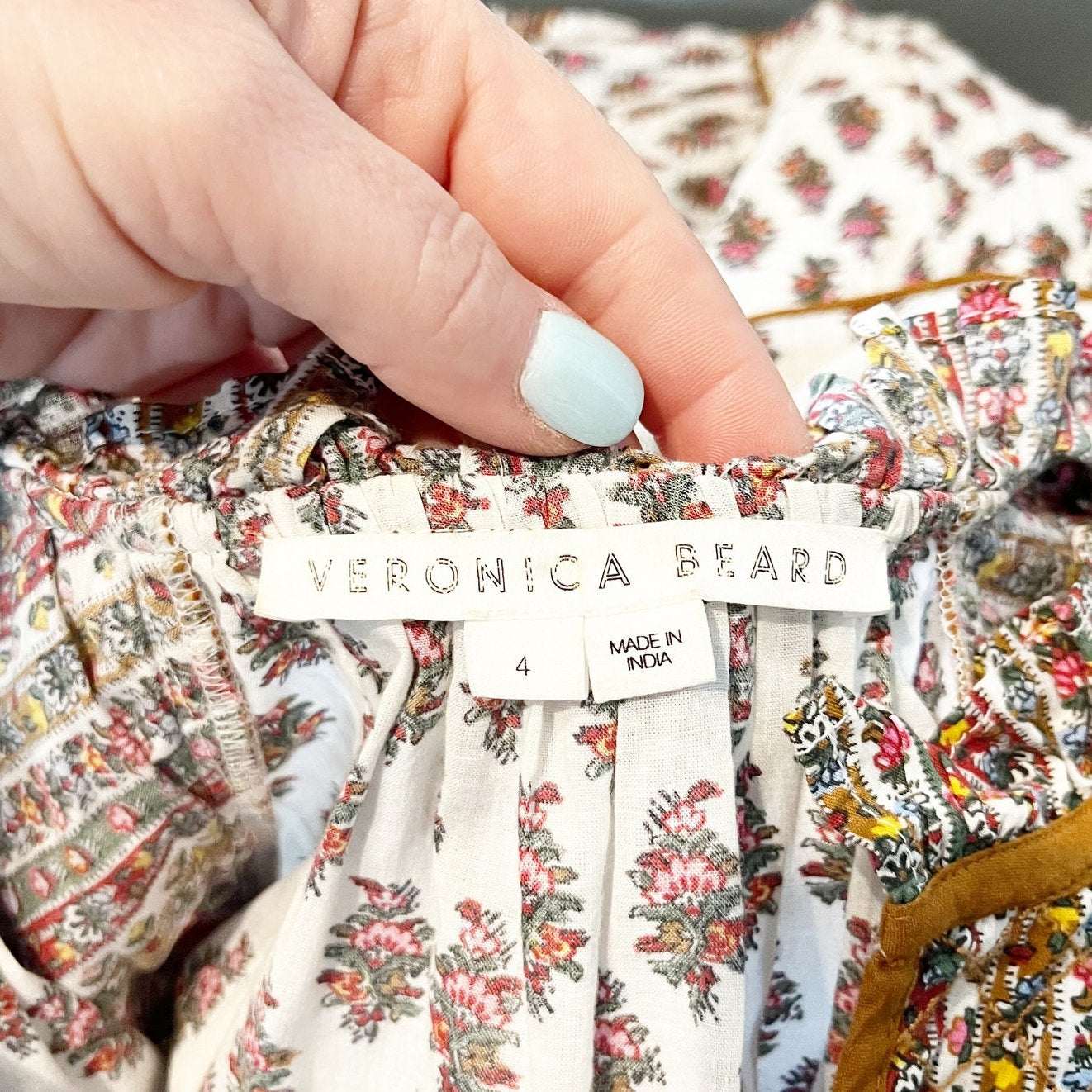 Veronica Beard Amoura Boho-Floral Flutter Sleeve Mini Dress Brown White 4