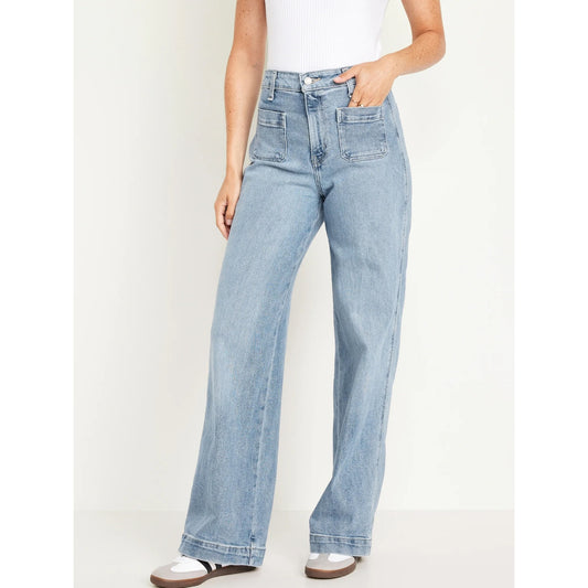Old Navy Extra High Waisted Trouser Patch Pocket Wide Leg Jeans Blue 12