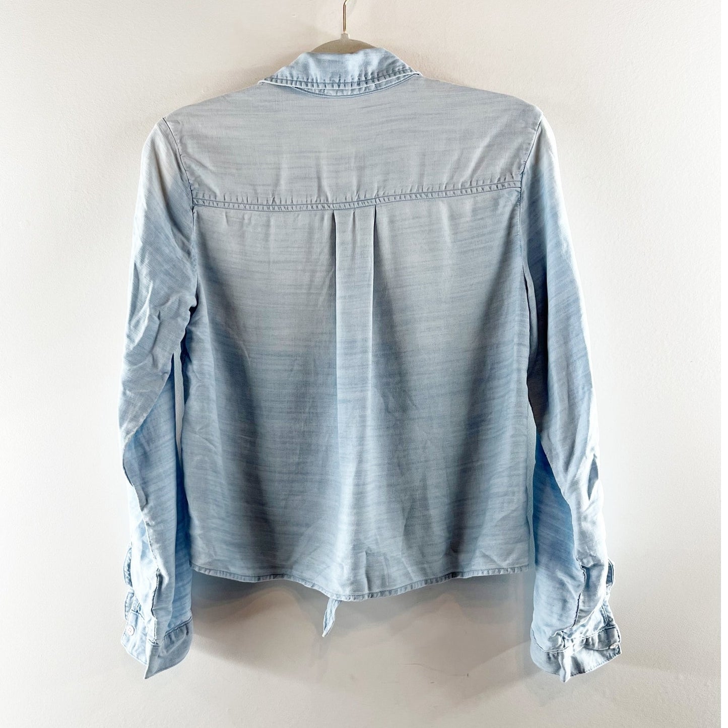Cloth & Stone Tie Front Long Sleeve Button Down Chambray Denim Shirt Blue XS