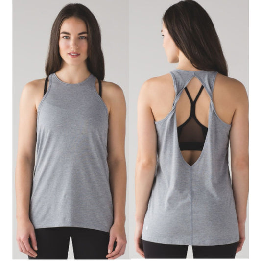 Lululemon Trapeze Twist Open Back Tank Mini Stripe Heathered Arctic Grey White S