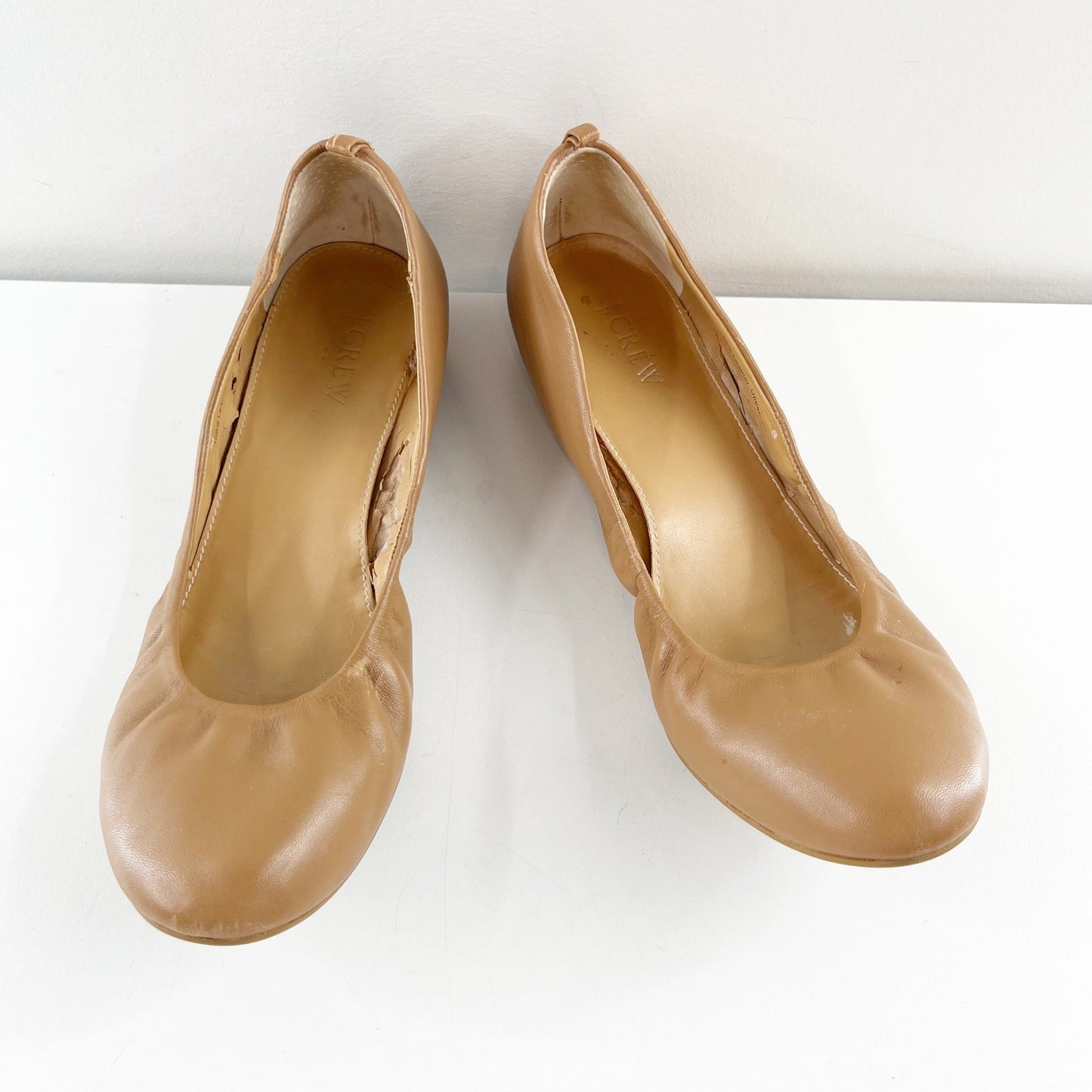 J. Crew Anya Leather Round Toe Ballet Flats Tan Beige 9.5