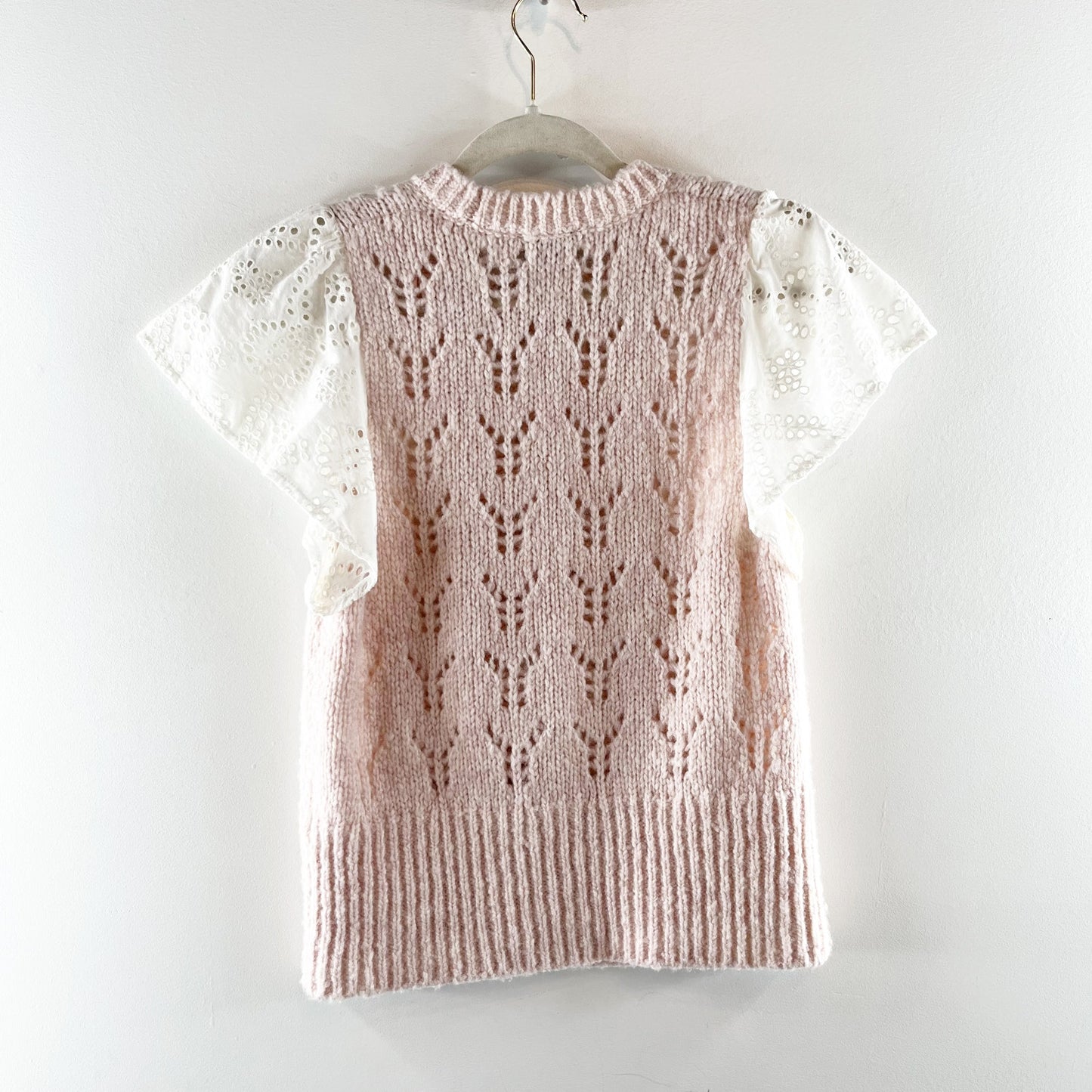 Rails Everly Pointelle Knit Flutter-Sleeve Sweater Top Maueve Pink Small