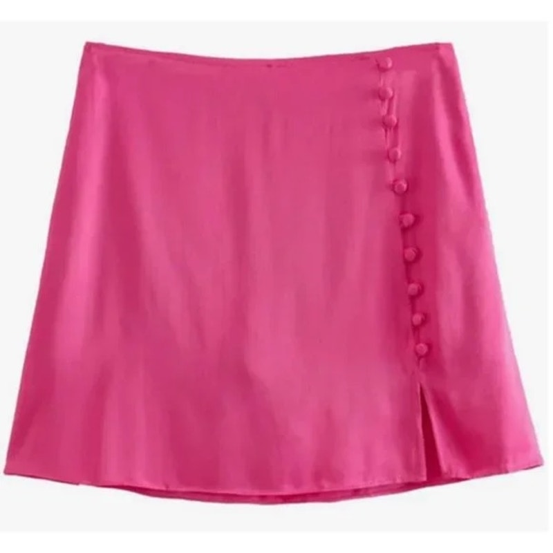 ZARA Satin Button Mini Skirt Skort Pink Small