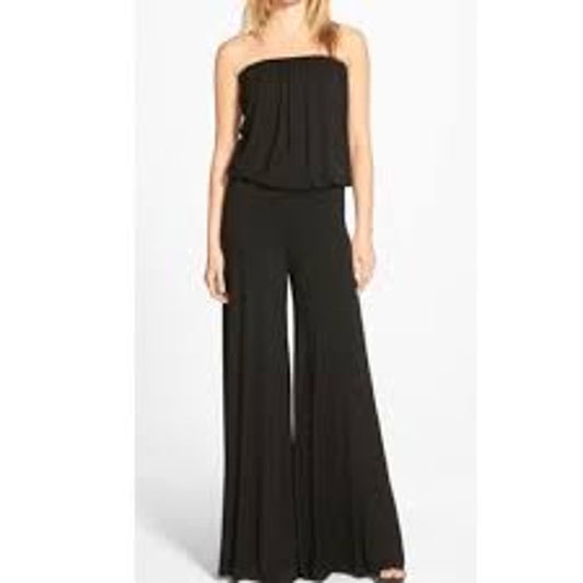 Young Fabulous & Broke Sydney Strapless Jersey Wide Leg Jumpsuit Black Small
