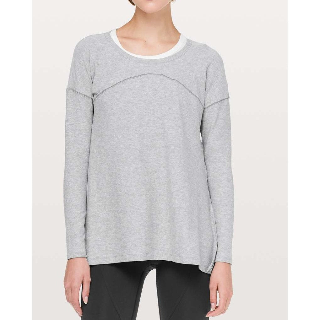 Lululemon Athletica Hit Unwind Long Sleeve T-Shirt Heathered Magnet Grey Small