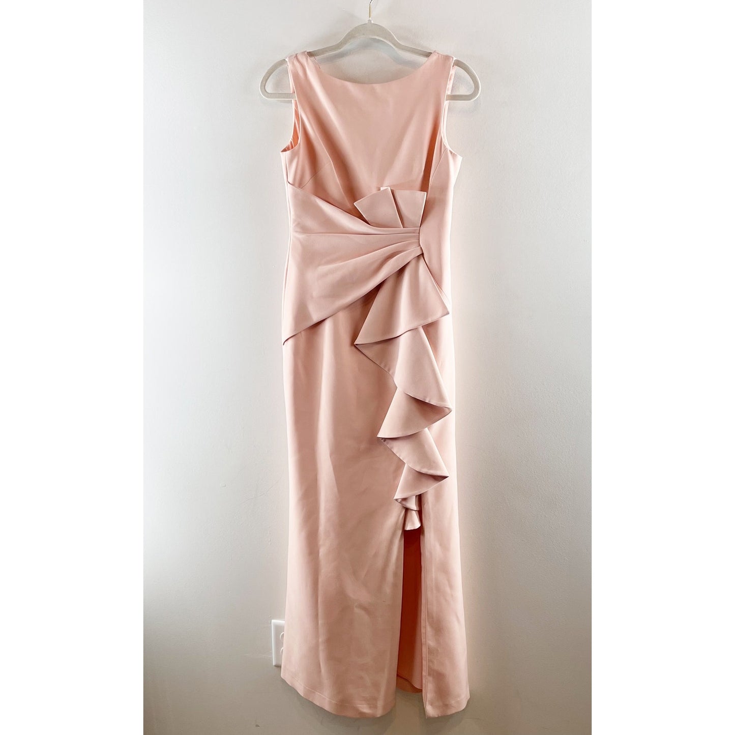 Eliza J Sleeveless Ruffle Front Maxi Gown Dress Blush Pink 4 Petite