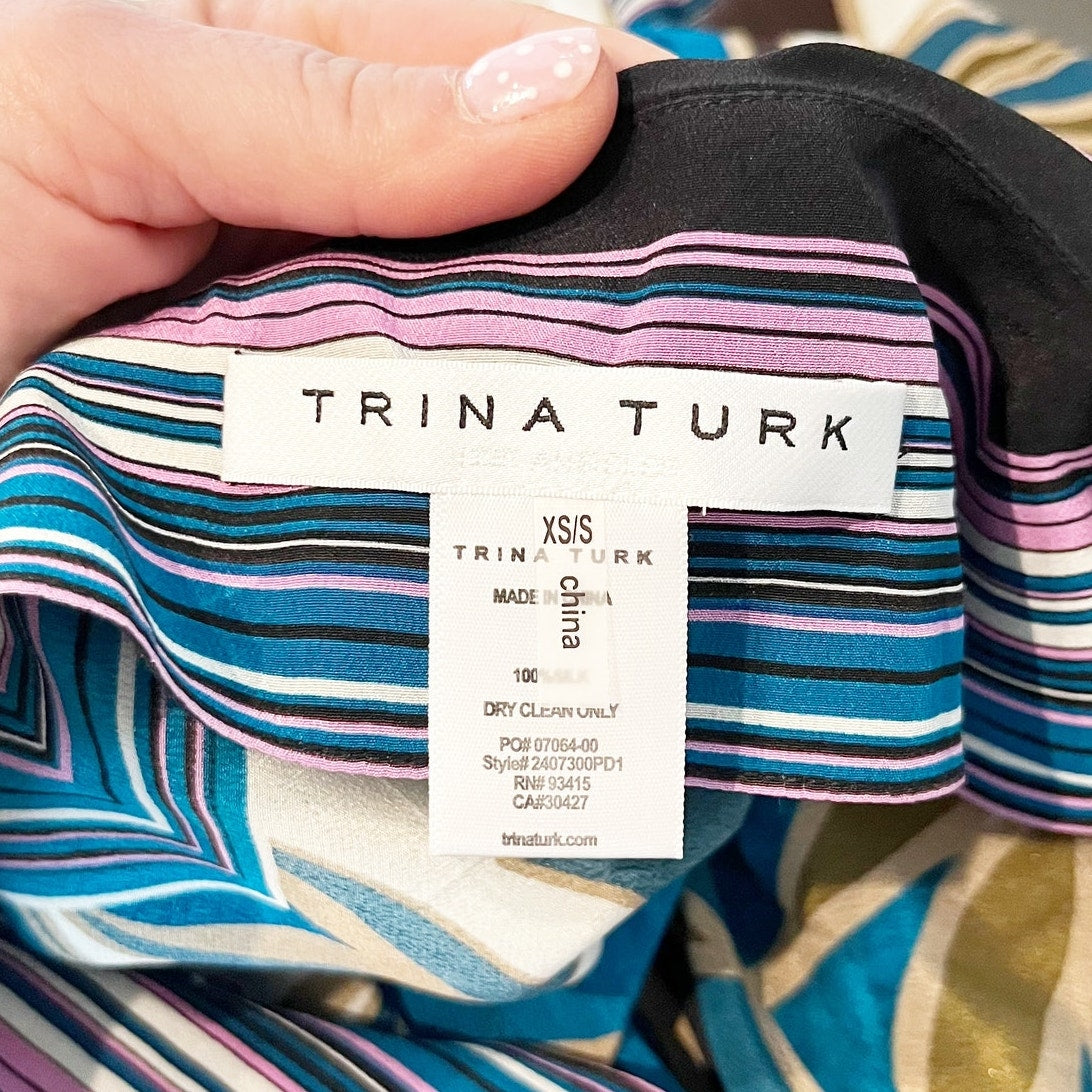 Trina Turk Theodora Tropical Kimono Sleeve V-Neck Kaftan Mini Dress Multi XS / S