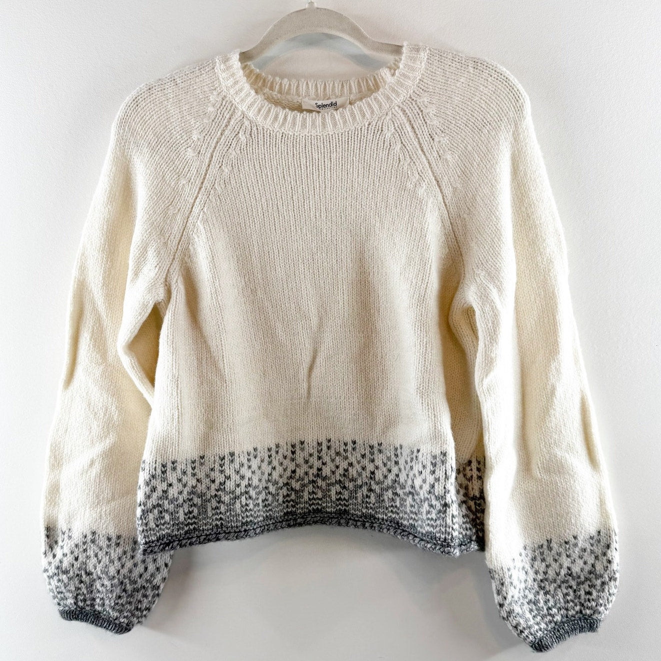 Splendid Matilda Raglan Sleeve Ombre Heart Sweater Cream Ivory Marshmallow Small