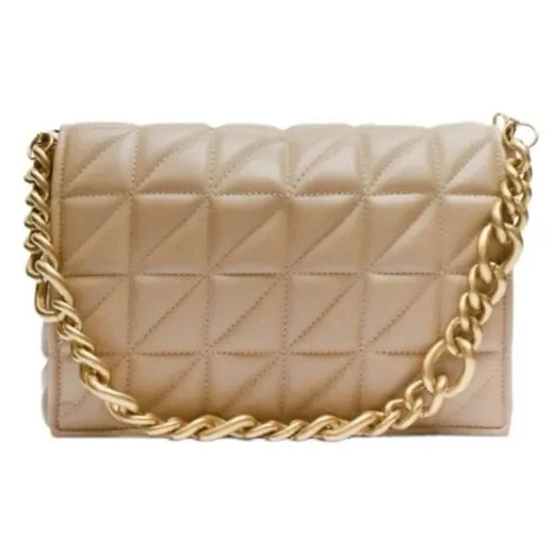 Zara  Quilted City Shoulder Bag with Removable Gold Chain Strap in Toasted Brown