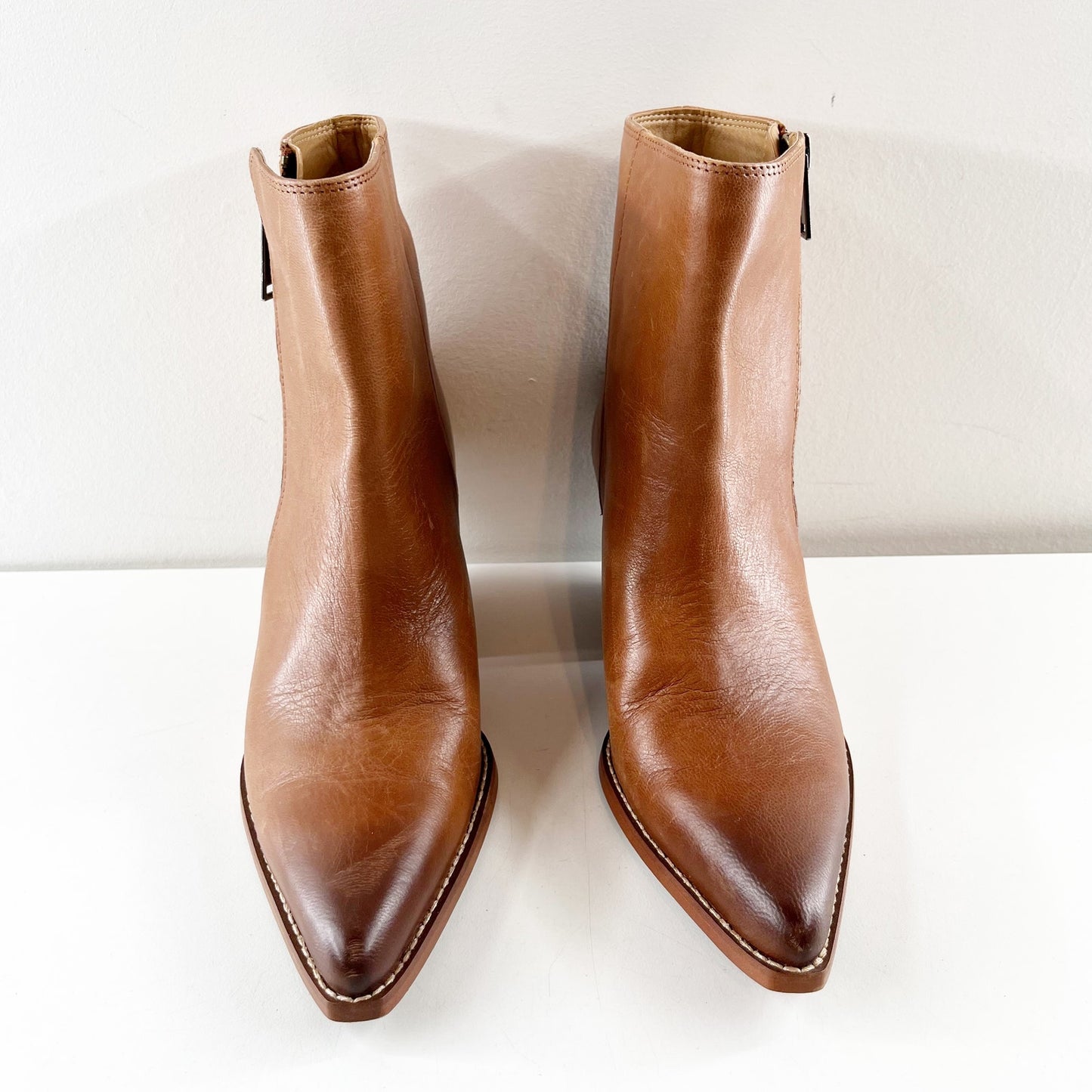 Sam Edelman Jane Pointed Toe Leather Ankle Boots Booties Brown 8