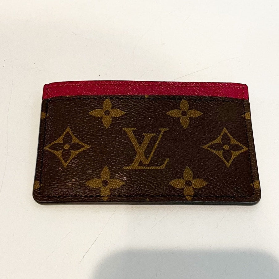 Louis Vuitton Monogram Small Card Holder Wallet Brown Fuchsia Pink Trim