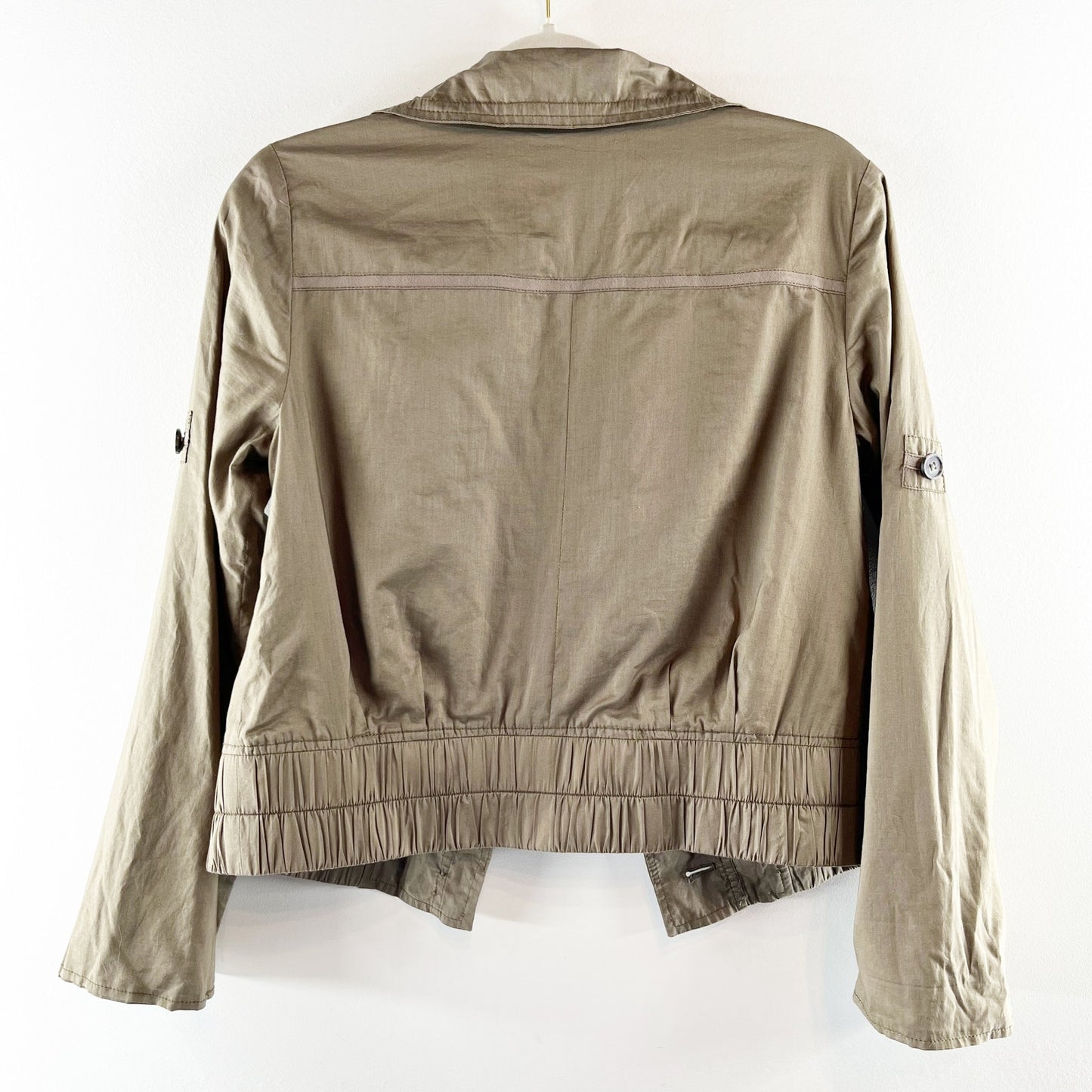 LOFT Long Sleeve Button Up Cropped Utility Jacket Green Small