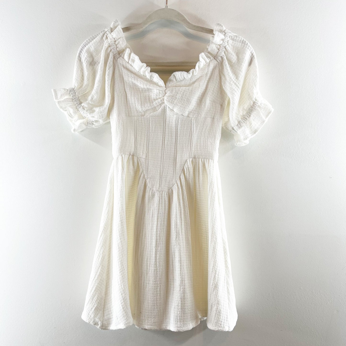 Sabo Skirt Meraki Cotton Off the Shoulder Ruffle Trim Mini Dress White XS 2