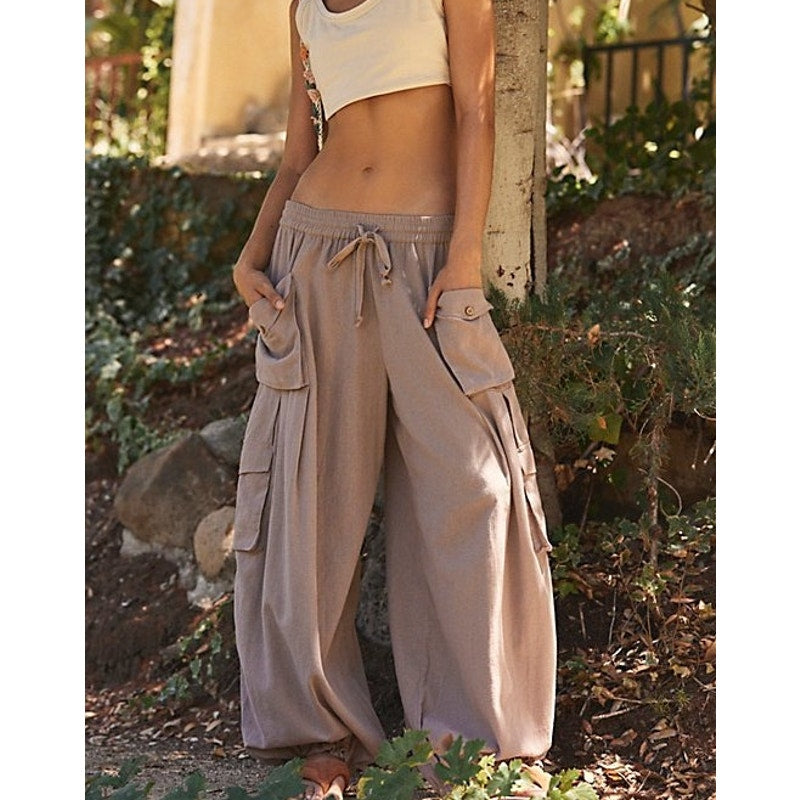 Free People Crafted Utility Cargo Wide Leg Balloon Pants Brown XS