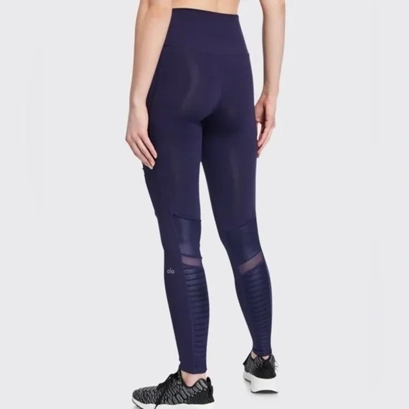 Alo Yoga Moto Mesh Full Length Leggings Navy Blue Small