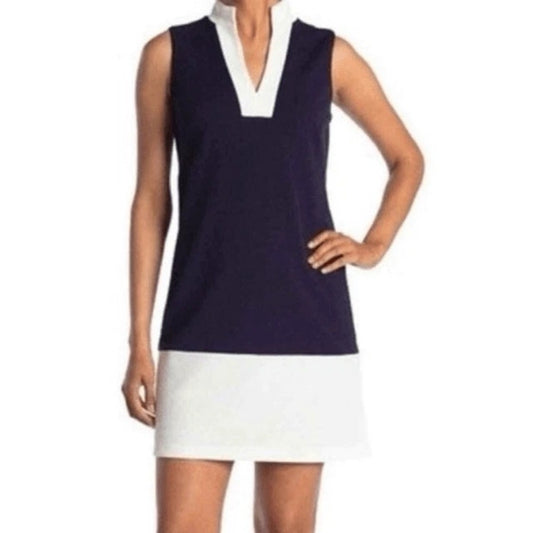 Sail to Sable Colorblock Sleeveless Mini Shift Dress Navy Blue White Medium