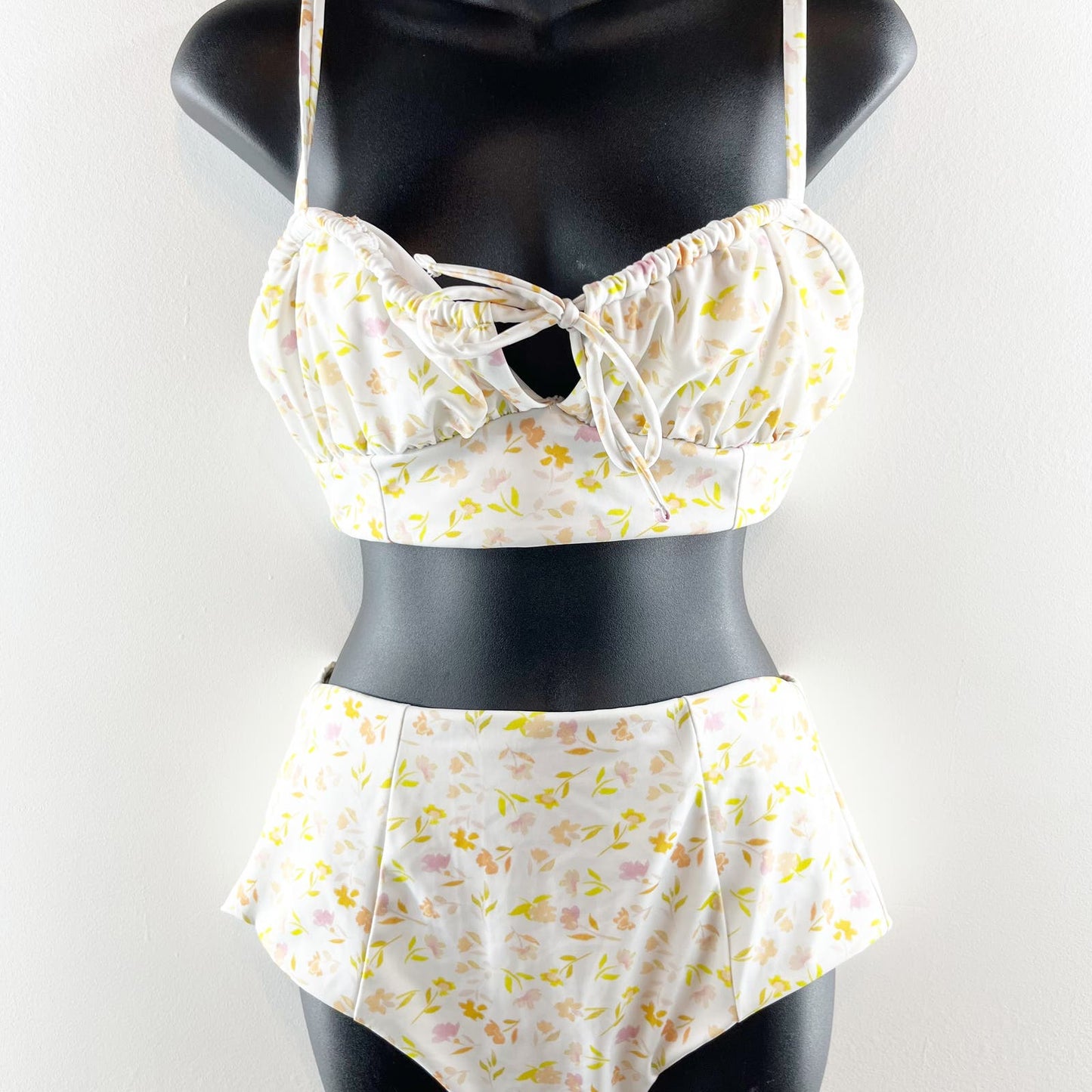 ASOS Fuller Bust Corset Bikini Ditsy Floral White Yellow Top 6 / Bottom 8