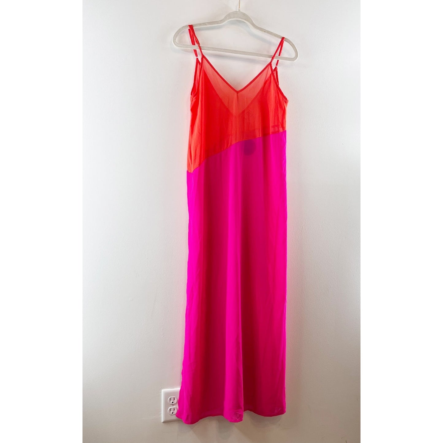 Seaside Retreat Coral Red Magenta Maxi Swim Cover-Up Dress XS