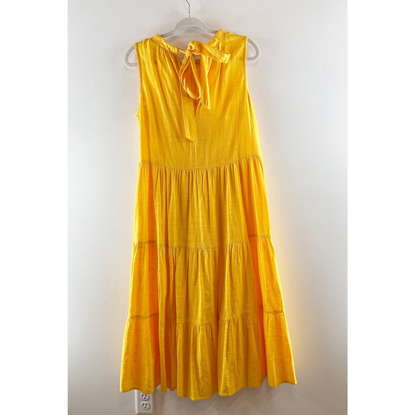 by Iris Sleeveless Cotton Tiered Swing Babydoll Midi Dress Yellow Medium