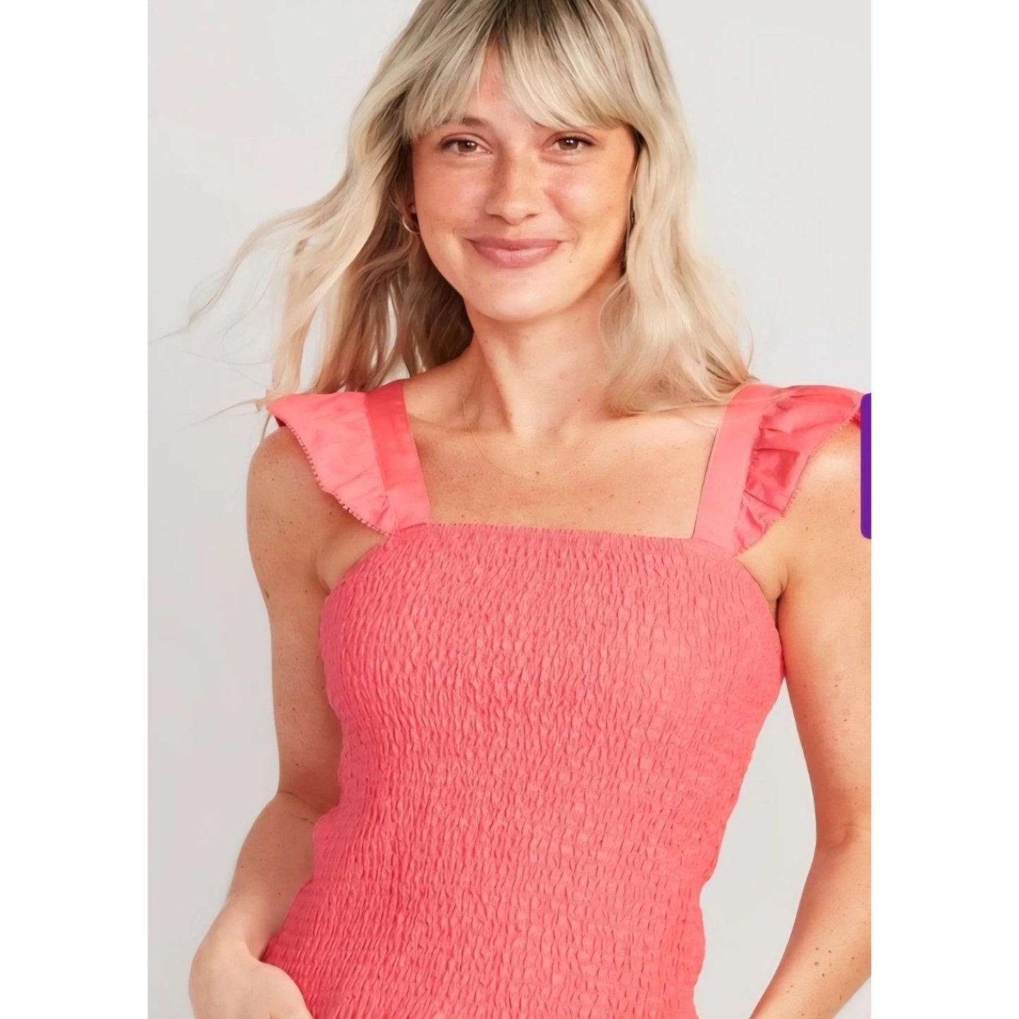 Old Navy Sleeveless Square Neck Full Smocked Fitted Tank Top Ginger Rose Pink XL