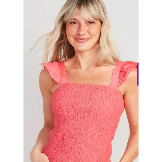 Old Navy Sleeveless Square Neck Full Smocked Fitted Tank Top Ginger Rose Pink XL