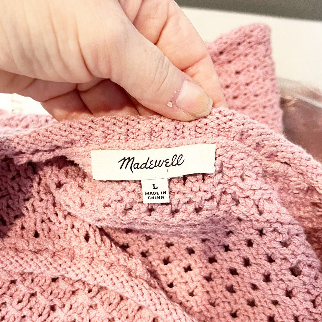 Madewell Open Stitch Austen Crewneck Pullover Sweater Weathered Berry Pink Large