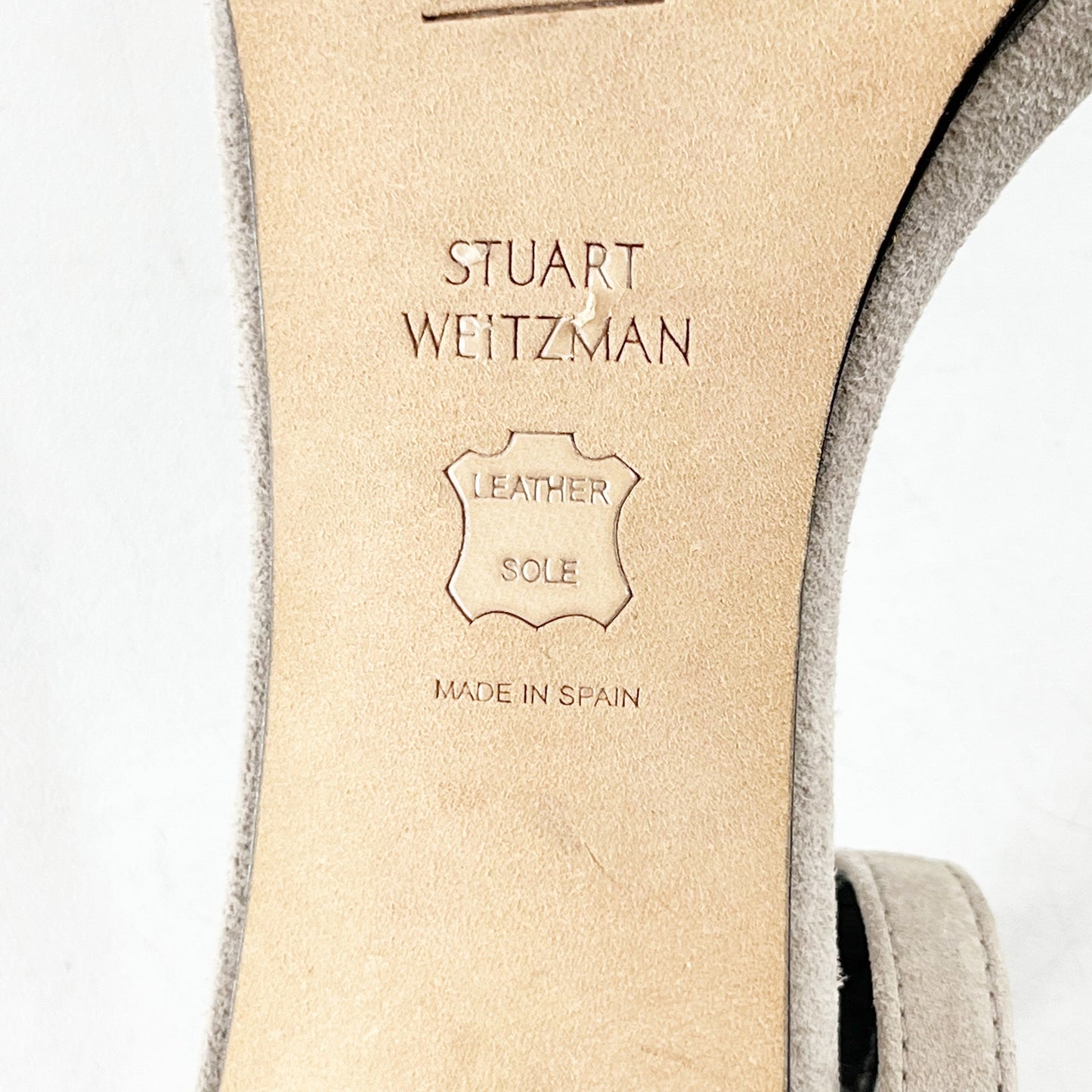 Stuart Weitzman Nearly Nude Block Heel Ankle Strap Sandal Suede Gray 7.5