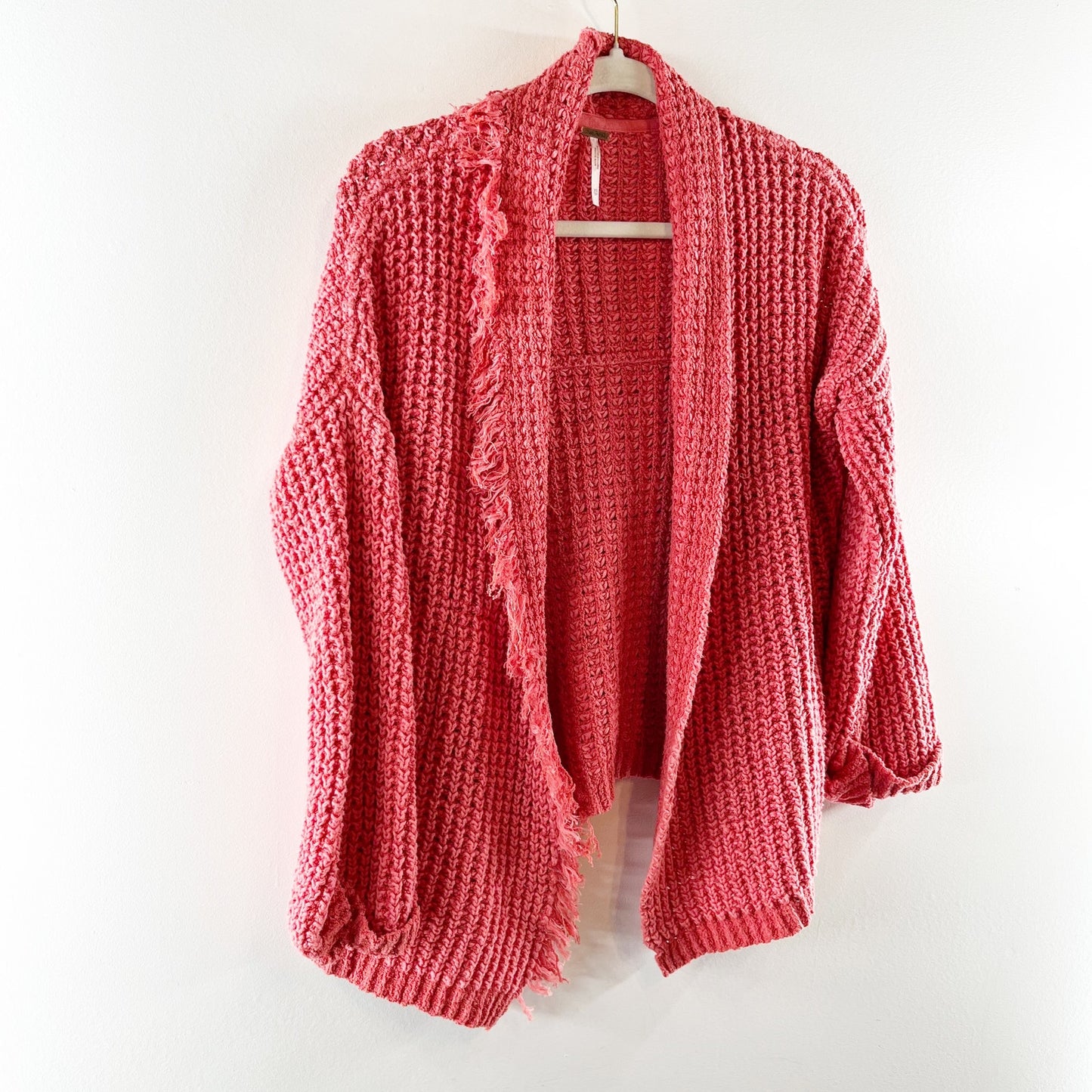 Free People I'll Be Around Chunky Fringe Cardigan Sweater Coral Pink XS