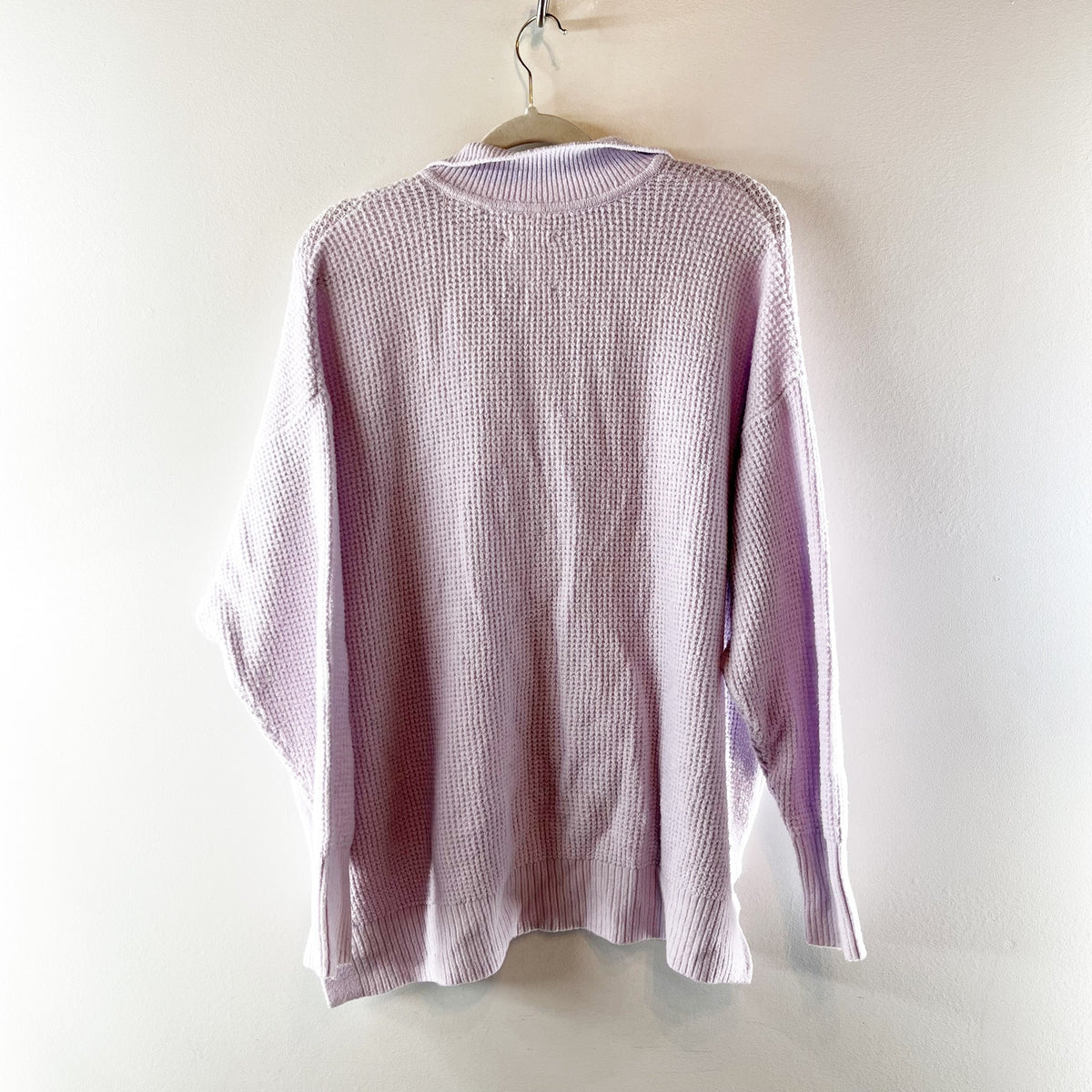 Aerie CozyUp Waffle Long Sleeve Pullover Polo Sweater Light Lavender Medium