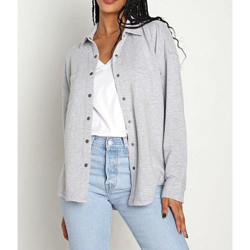 Z Supply WFH Modal Long Sleeve Button Front Shirt Jacket Heather Gray Small
