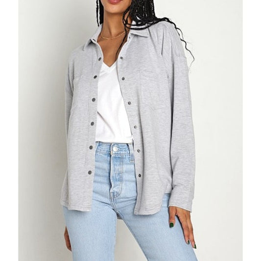 Z Supply WFH Modal Long Sleeve Button Front Shirt Jacket Heather Gray Small