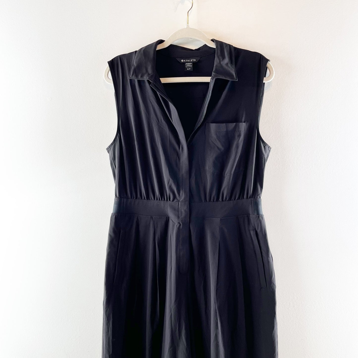 Athleta Brooklyn Heights Wide Leg One Piece Jumpsuit Black 10 Petite