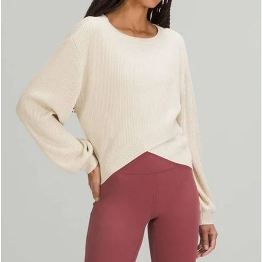 Lululemon Ribbed Reversible Crossover Sweater Tan Beige 10