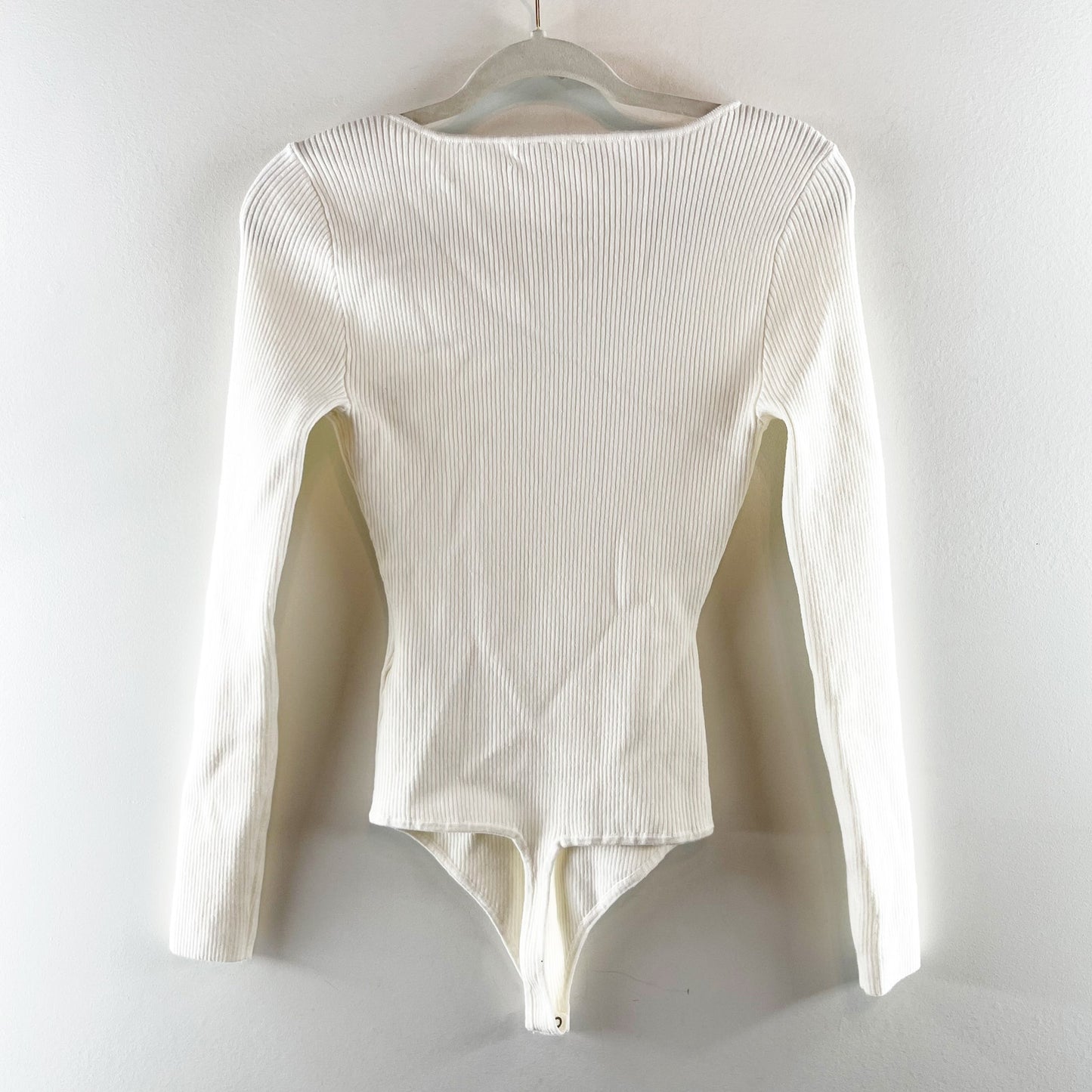 Abercrombie Sweetheart Long Sleeve Ribbed Sweater Bodysuit White Medium