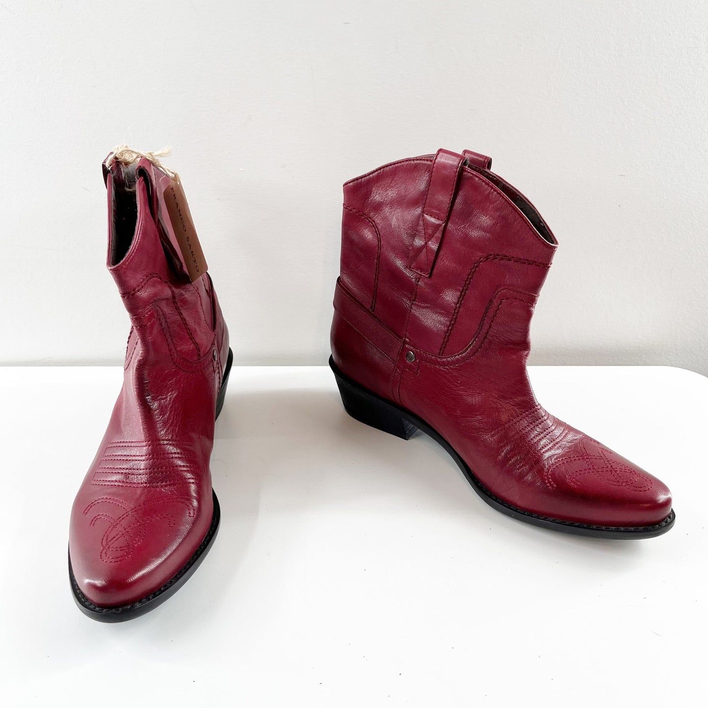 Franco Sarto Waco Western Leather Ankle Booties Boots Red 9