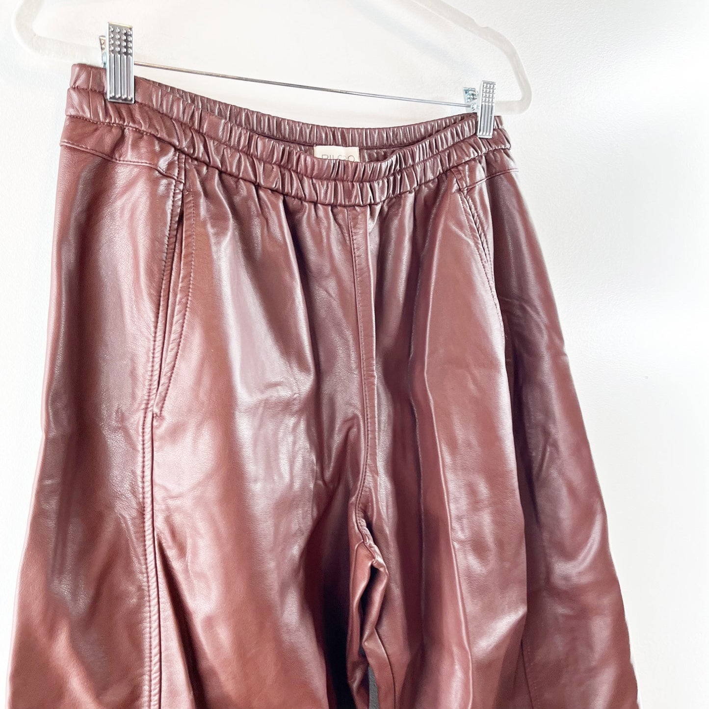 Pilcro Anthropologie The Breaker Cropped Wide Leg Faux Leather Pants Burgundy MP