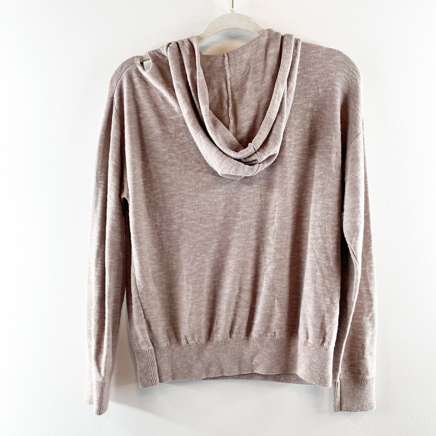 Roan + Ryan Corinne Shoulder Cut Out Hoodie Sweater Sweatshirt Tan Beige XS