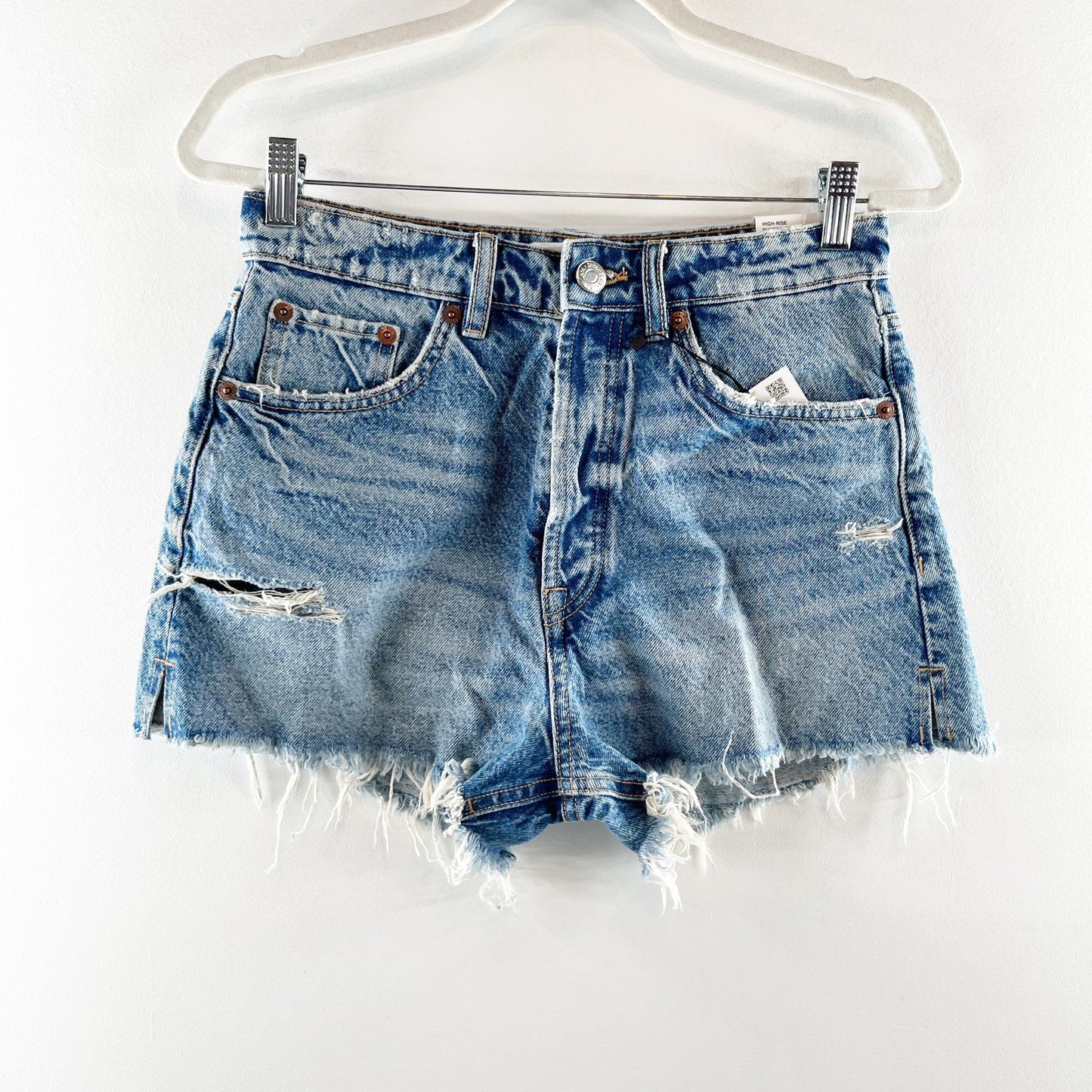 ZARA High Rise Split Distressed Cutoff Jean Denim Shorts Blue 6