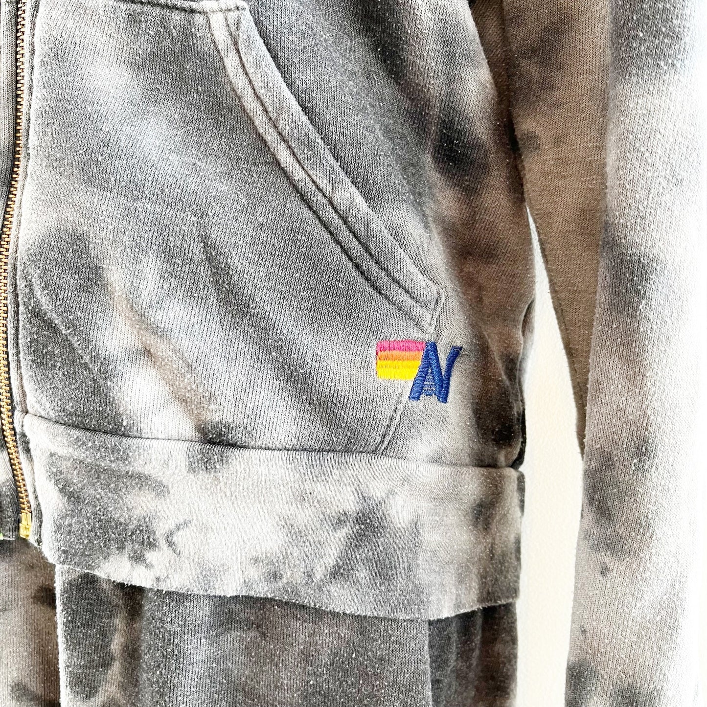 Aviator Nation Full Zip Jogger Tie Dye Sweatpants Hoodie Matching Set Gray Small