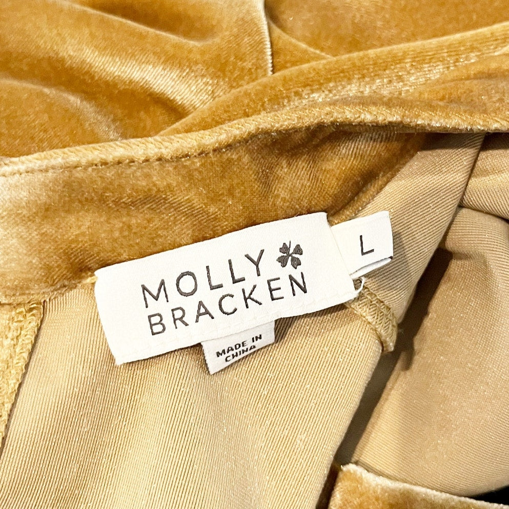 Molly Bracken Velvet Long Sleeve Top with Flare Bell Cuffs Gold Large