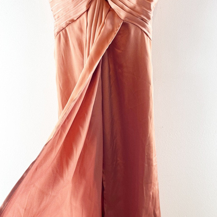 Hello Molly Piece Of Your Love Satin Maxi Dress Rust Coral Peach Pink 2