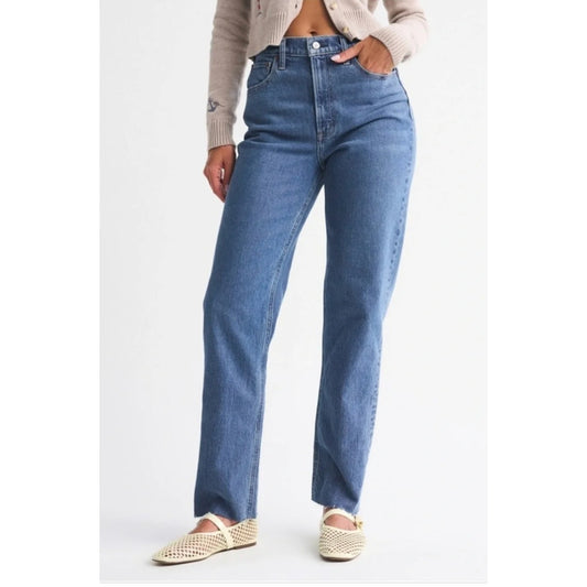 Abercrombie & Fitch Ultra High Rise Raw Hem 90's Straight Jeans Blue 27